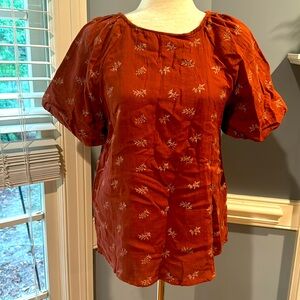 Polygram rust puff sleeve floral  shirt